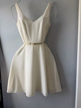 Gianni Bini Cream Sleeveless Fit-and-Flare Dress with Gold Belt